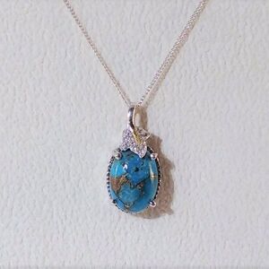 Turquoise Mojave Blue Pendant Necklace 14k YG Accents
